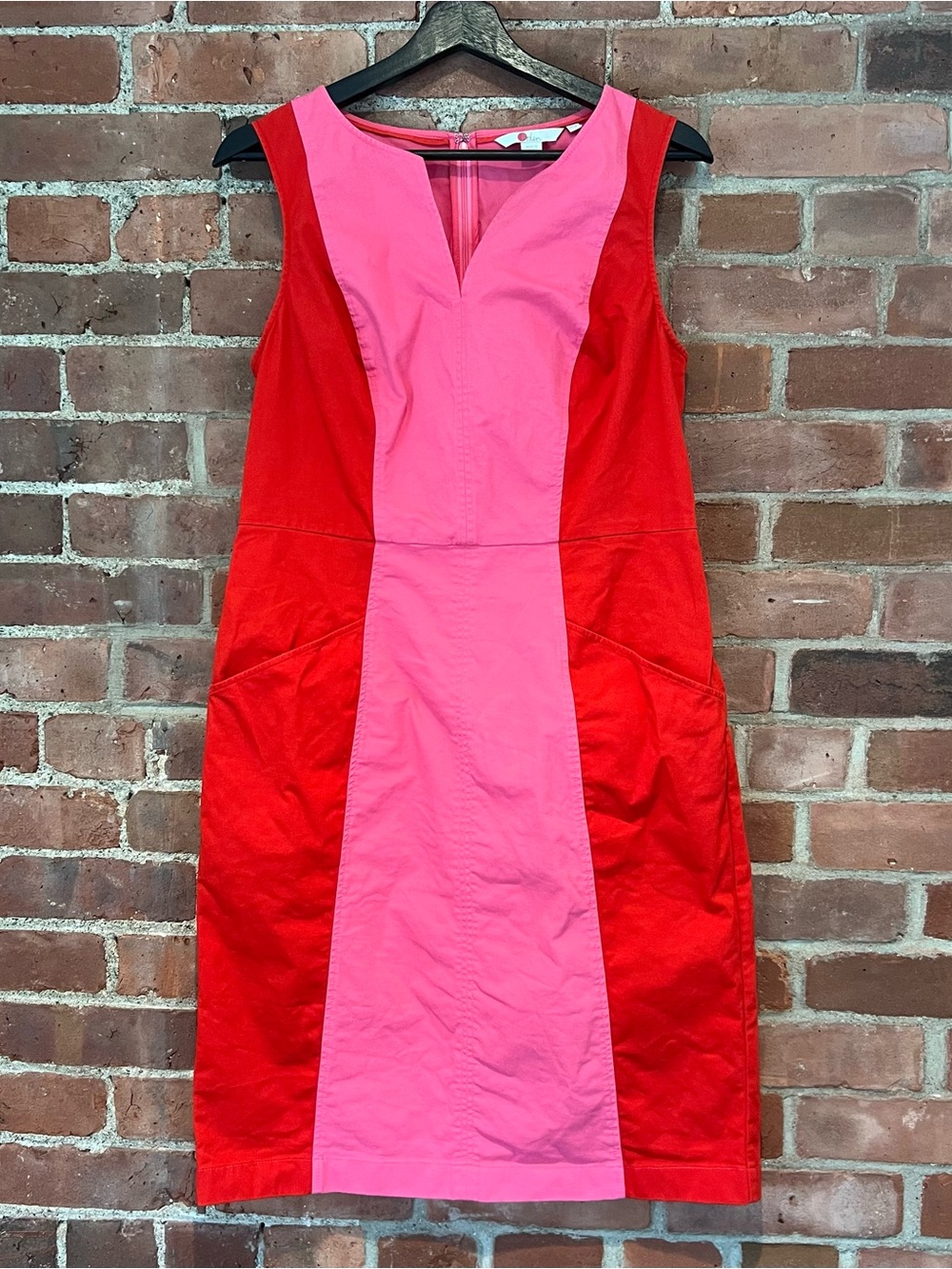 BODEN Colourblock Helena Chino Dress Pink/Red Sleeveless Pockets Size US 8 Long